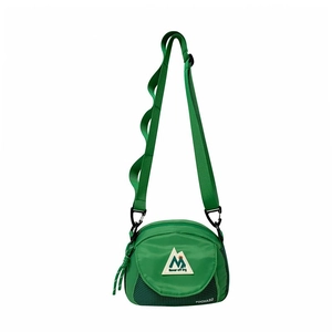 Green lightweight nylon shoulder bag for kids with adjustable strap and mountain logo