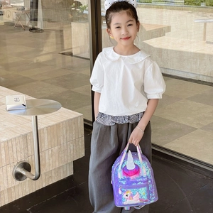 Sparkly purple unicorn sequin backpack for young girls featuring colorful faux fur details