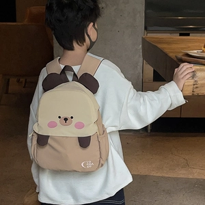 Cute cartoon bear kids backpack in khaki and beige patchwork design for children