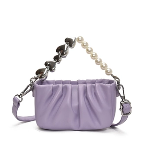 Sac à bandoulière plissé violet pour filles avec poignée cœur et perles élégantes