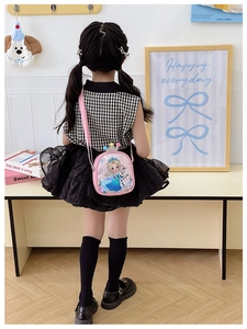 Pink sequin crossbody bag for girls featuring Elsa and Olaf with fluffy pom decoration