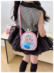 Pink sequin crown crossbody bag for girls featuring Frozen Elsa and Olaf cartoon graphics