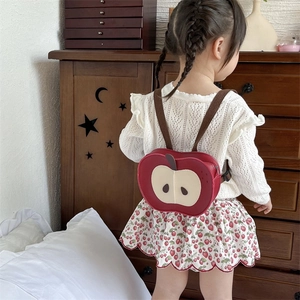 Simpatico zainetto rosso a forma di mela per bambini con spallacci marroni regolabili