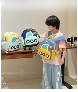 Détails des sacs à dos bus pour enfants en couleurs jaune, bleu foncé et bleu royal