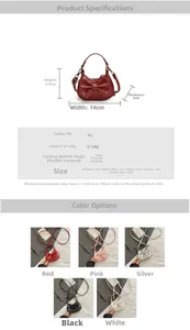 Detailed size chart for kids mini bow crossbody bag showing dimensions and color options