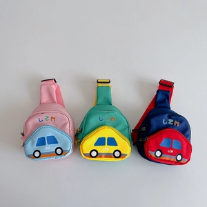 Kids Chest Bag Cartoon Car Shape Nylon Crossbody Waist Pack Color Block Toddler Boys Girls