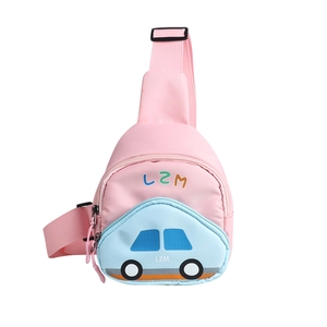 Cute pink and blue kids car crossbody chest bag with adjustable strap for toddlers