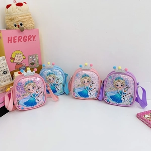 Kids Crossbody Bag Sequin PU Leather Crown Decor Colorful Pom Poms Cartoon Princess Cute Fashion Girls Small Shoulder Pouch