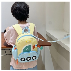 Sac à dos enfant avec motif grue et laisse de sécurité bleue contre la perte de l'enfant