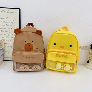 Kids Backpacks Nylon Cartoon Duck Capybara Cute Transparent Window Kindergarten Preschool Travel Toddlers Schoolbag