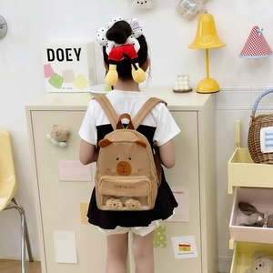 Cute brown capybara toddler backpack with transparent window and zipper front pocket