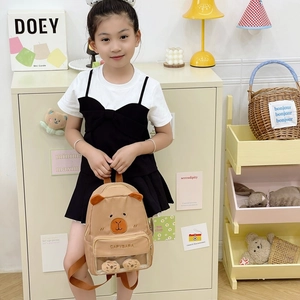 Cute khaki capybara toddler backpack with transparent window and cartoon design