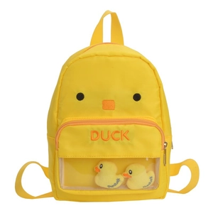 Cute yellow cartoon duck backpack for toddlers with clear window and plush duck toys