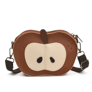 Cute apple-shaped kids mini backpack and crossbody bag in brown and beige PU leather