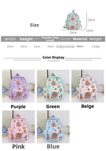 Size chart and detail specifications for Capybara nylon lightweight school backpack