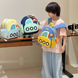 Sac à dos pour enfants motif bus de dessin animé en bleu et jaune pour garçons et filles