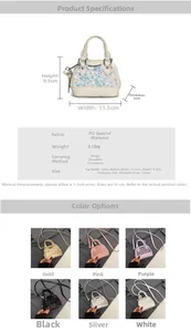 Tableau des tailles montrant les dimensions du mini sac coquillage à paillettes en couleurs