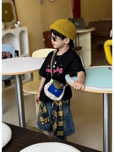 Japanese style kids pleated shoulder bag with stylish color blocking and large capacity