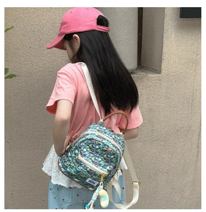 Detail of the blue ocean print toddler backpack with adjustable straps and metal zippers