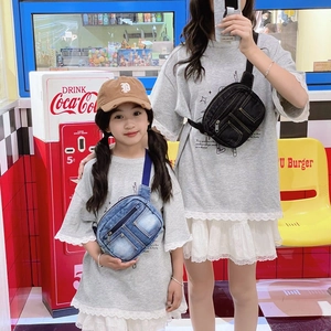 Sacs à bandoulière en denim rétro pour enfants et parents avec poches zippées
