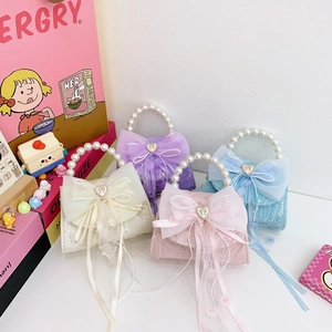 Sac À Main Princesse Pour Filles PU Dentelle Nœud Pendentif Cœur Poignée Künstliche Perles Chaîne Métal Sac À Bandoulière
