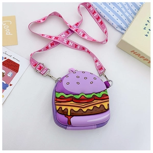 Detail of cute burger-shaped silicone crossbody bag for kids with adjustable strap