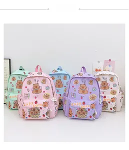Detailed lineup of lightweight Capybara backpacks in five assorted pastel colors for kids