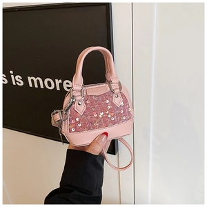 Mini sac coquillage à paillettes roses pour enfants avec bandoulière amovible