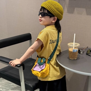 Japanese style large capacity kids crossbody bag in yellow and purple color block