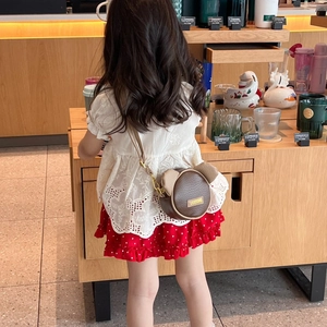 Cute cartoon bear head mini crossbody bag for kids featuring premium brown leather and logo