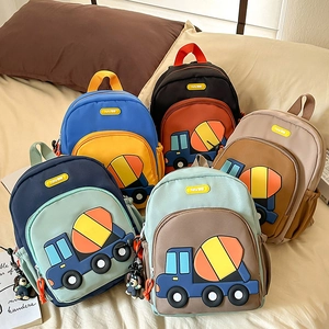 Childrens Backpack Durable Nylon 3D Silicone Cartoon Cement Mixer Truck Cute Large Capacity Schoolbag For Toddlers