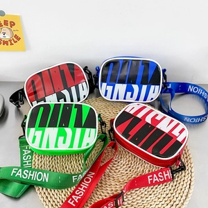 Kids Crossbody Bag Pu Leather Fashion Color Block Letter Print Adjustable Wide Strap Chest Waist Pack For Boys Girls