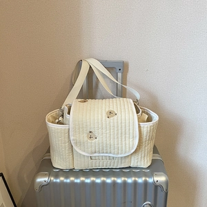 Sac À Langer Matelassé Organisateur De Poussette Broderie Ours Grande Capacité Sac À Bandoulière Pour Articles De Bébé