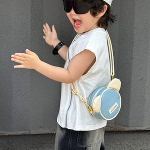 Cute cartoon bear crossbody bag for kids featuring blue and beige color contrast