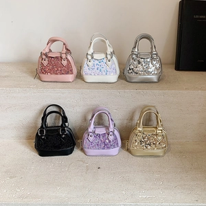 Sac À Main Mini À Paillettes Pour Enfants En Cuir PU Forme Coquille Sac À Bandoulière Mode Brillante Pour Filles