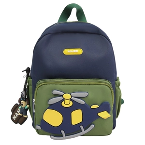Cartoon helicopter kids backpack with 3D design and cute doll pendant for kindergarteners