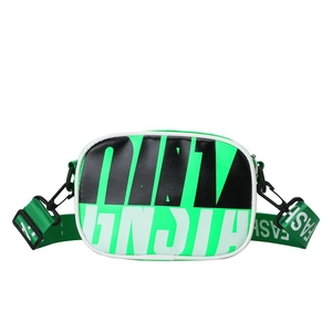 Kids sports crossbody bag with neon green contrast and fashion letter print strap
