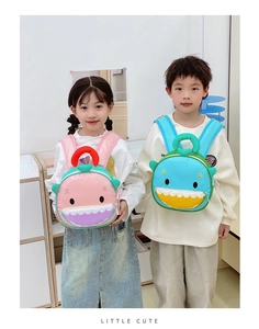 Detail view of the colorful adjustable shoulder straps on the cute shark toddler backpack