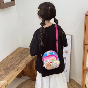 Cute cartoon Capybara crossbody bag for kids with pink and blue gradient design