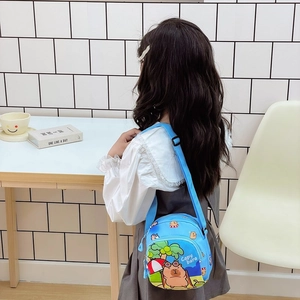 Cute blue Capybara shoulder bag for kids with adjustable strap and waterproof fabric
