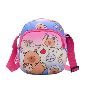 Cute Capybara cartoon crossbody bag for kids featuring a pink and blue gradient design