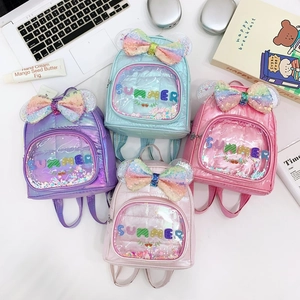 Mini Zainetto Per Bambini Carino Grande Fiocco Di Paillettes Pelle PU Laser Alla Moda Borsa Da Viaggio Per Bambina Tasca Trasparente