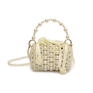 Chic girls' mini woven pearl shoulder bag with satin lining and gold hardware