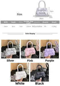 Detailed size specifications of the mini bow crossbody bag with five color options