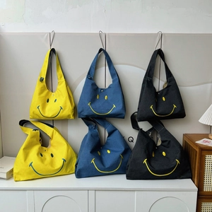 Kids Shoulder Bag Smile Face Print Canvas Denim Crossbody Tote Large Capacity Fashion Daily Accessories