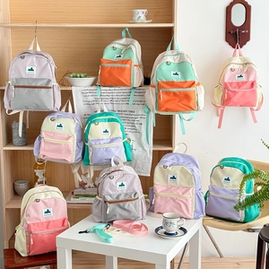 Kids Backpack Nylon Color Block Breathable School Bag For Kindergarten Boys Girls Fashion Contrast Large Capacity Travel