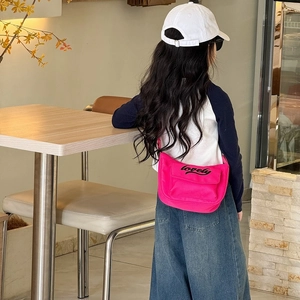 Kids trendy pink crossbody bag with lovely embroidery letter for boys and girls