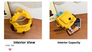 Dettaglio della capacità interna dello zainetto in tela a forma di cucciolo giallo
