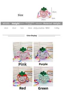 Detailed size chart and specs for strawberry shaped kids sequin crossbody bag