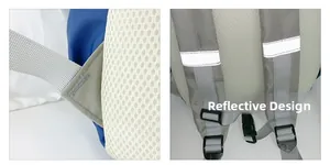 Detail of breathable mesh back padding and reflective safety strips on kids' backpack
